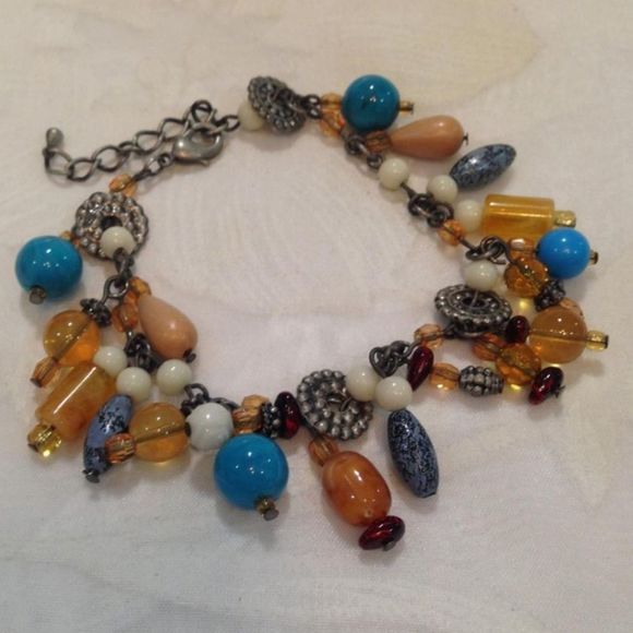 Vintage Boho Charm Bracelet Silver With Beads - Picture 4 of 4